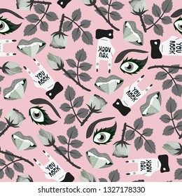 Girly vector illustration for wrapping, textile, fabric,decor and other backgrounds. Seamless pattern with floral elements.