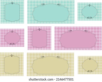 Girly vintage style framed background, 3 color x 3 pattern set