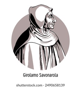 Girolamo Savonarola is an Italian religious and political figure. Actual ruler of Florence from 1494 to 1498. Hand drawn vector illustration