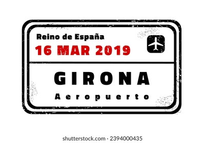 Girona passport stamp. Novelty vector travel stamp with city in Spain.