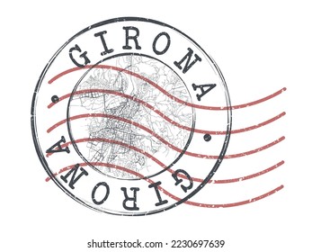 Girona, Spain Stamp Map Postal. Silhouette Seal Roads and Streets. Passport Round Design. Vector Icon. Design Retro Travel National Symbol.