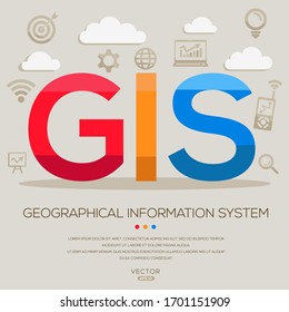  GIS Mean (geographical Information System) ,letters And Icons,Vector Illustration.