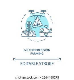 GiS For Precision Farming Concept Icon. Information Technology In Agriculture. Detailed Analyzing Of Farm Fields Idea Thin Line Illustration. Vector Isolated Outline RGB Color Drawing. Editable Stroke