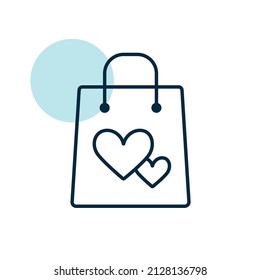 Bolsa de purga con icono vector aislado del corazón. Símbolo gráfico para diseño de aplicaciones y sitios web minoristas, logotipo, aplicación, interfaz de usuario