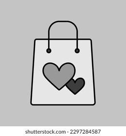 Bolsa de purga con icono de escala de grises vectorial aislado en el corazón. Símbolo gráfico para diseño de aplicaciones y sitios web minoristas, logotipo, aplicación, interfaz de usuario