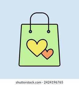 Sac épais avec coeur, icône vectorielle isolée. Symbole graphique pour la conception, le logo, l'application, l'interface utilisateur d'un site Web de vente au détail