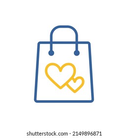 Bolsa de purga con icono del vector del corazón. Símbolo gráfico para diseño de aplicaciones y sitios web minoristas, logotipo, aplicación, interfaz de usuario