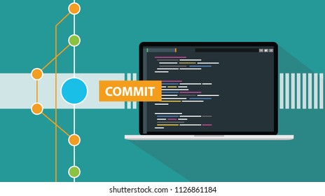 Git Commit Command Programming Technology Code Repository Online Cloud Vector Illustration