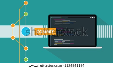 git commit command programming technology code repository online cloud vector illustration