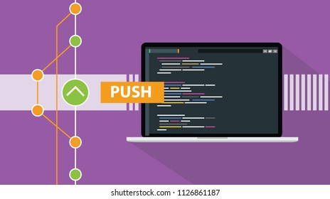 Git Push Command Programming Technology Code Repository Online Cloud Vector Illustration