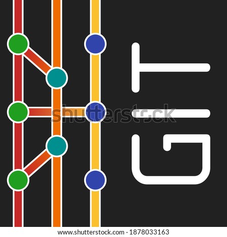 Git version control system vector illustration - branches and commits.