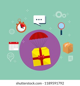 gitf in parachute with delivery service icons