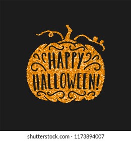 Gitter pumpkin silhouette. Halloween lettering. Vector illustration