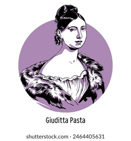 Giuditta Pasta was an Italian singer, first half of the 19th century. Hand-drawn vector illustration