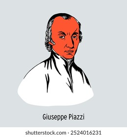 Giuseppe Piazzi was an Italian astronomer, mathematician and priest. Member of the Royal Society of London, Foreign Honorary Member of the St. Petersburg Academy of Sciences. Hand-drawn vector illustr