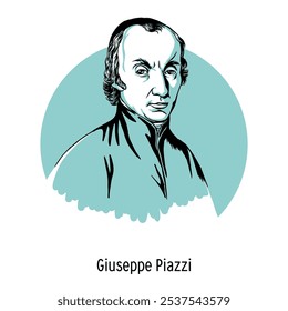 Giuseppe Piazzi war ein italienischer Astronom, Mathematiker und Priester. Mitglied der Royal Society of London, ausländisches Ehrenmitglied der St. Petersburger Akademie der Wissenschaften. Handgezeichnete Vektorgrafik