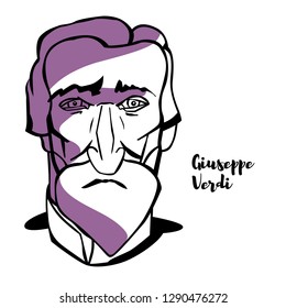 Giuseppe Verdi engraved vector portrait with ink contours. Italian opera composer.