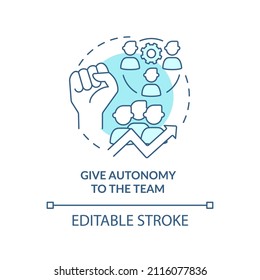 Give autonomy to team turquoise concept icon. Increasing empowerment abstract idea thin line illustration. Company culture. Isolated outline drawing. Editable stroke. Arial, Myriad Pro-Bold fonts used