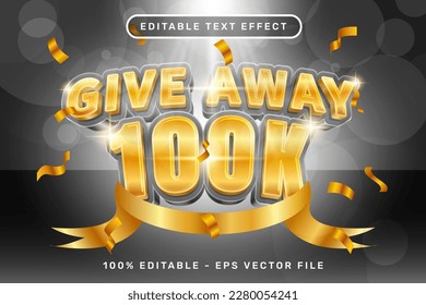 give away 100k 3d text effect and editable text effect with ribbon illustration and light background