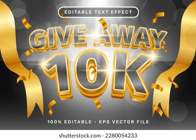 give away 10k 3d text effect and editable text effect with ribbon illustration and light background