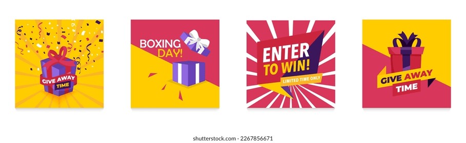 Give away banners with present gift in a flat design