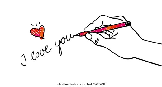 Give away his heart - Hand with decorative red-pink heart- hand-drawn vector illustration for banners, cards for Valentine, Wedding, Engagement