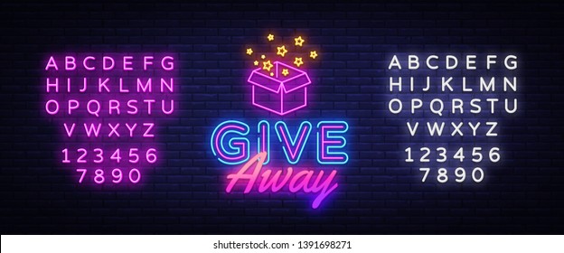Give Away neon sign vector design template. Blogging neon logo, light banner design element colorful modern design trend, night bright advertising, bright sign. Vector. Editing text neon sign