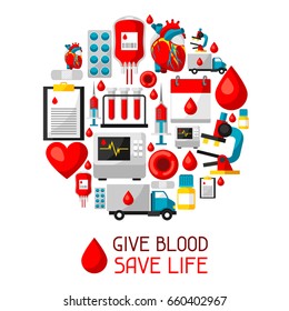 Set Blood Donation Items Medical Health Stock Vector (Royalty Free ...