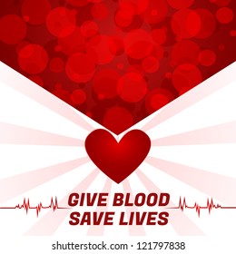 Give Blood, Save Lives/Abstract Blood-cells Pointing To Heart Background, 