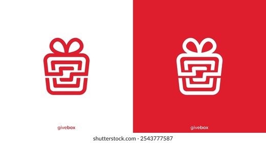 Give Box Logo. Gift Box and Abstract Hand Giving Graphic Icon. Holiday Event Logo, Icon, Symbol, Vector, Design Inspiration.