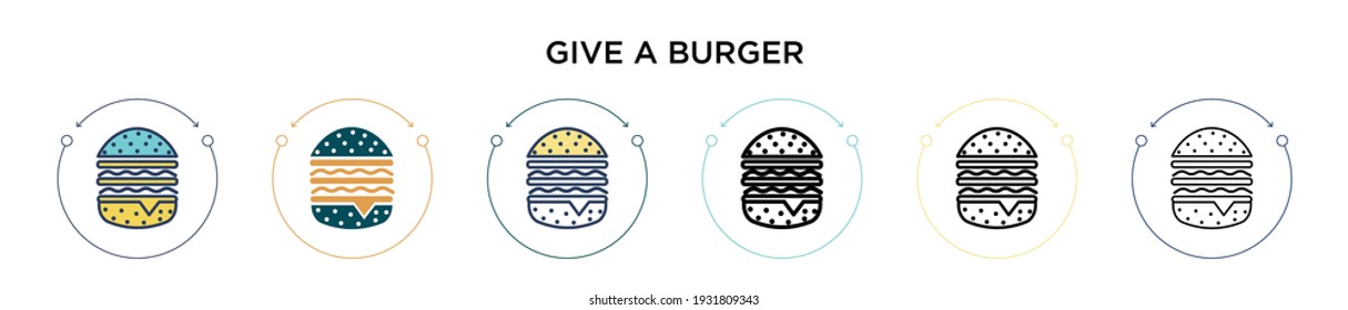 Geben Sie ein Hamburger-Icon in vollem, dünnen Linien-, Umriss- und Strichstil. Vektorgrafik von zwei Farben und Schwarz geben einem Burger Vektorsymbole Designs können für mobile, ui, web-basierte
