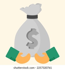 Give charity money bag ramadan month coins flat illustration vector