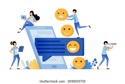 give emoticons in comment for feedback and satisfaction of apps service. vector illustration concept can be use for landing page, template, ui ux, web, mobile app, poster, banner, website, flyer, ads