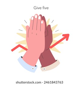 Give Five concept A depiction of workplace camaraderie, celebrating success and achievements with a high five Unity in team spirit Vector illustration