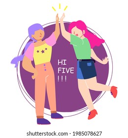 Give Five To Each Other. Two Best Friends Give Five. People Clap Their Hands Gesture Of Cheerful Successful. Flat Illustration Give Five. Hi Five Vector