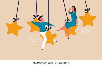 Dé una experiencia de cinco estrellas y una excelente retroalimentación. El concepto de ilustración vectorial de la clasificación de la satisfacción e impresión del cliente. Votación de calidad de usuario y revisión del negocio de rendimiento. Puntuación en línea de personas y apoyo