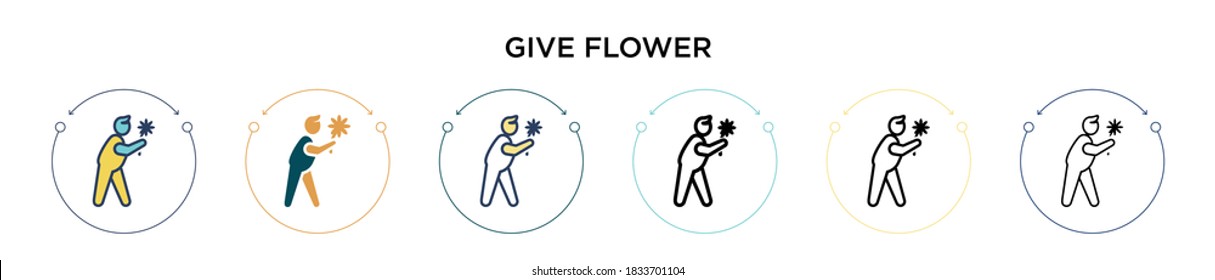 Proporcionar un icono de flor en el estilo de línea fina, contorno y trazo. Ilustración vectorial de dos iconos de los vectores de flores de color y negro se puede utilizar para móviles, ui, web