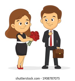 Give flowers. Flat business design, Happy Birthday, Valentines Day