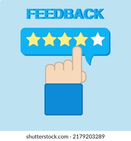 Give Four Star Feedback icon. Clients Vote and Leave Positive Reviews. Customer Service and User Experience Concept. Flat Isometric Vector Illustration.