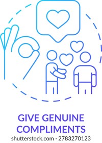 Give genuine compliments blue gradient concept icon. Politeness and respect. Basic etiquette rule abstract idea thin line illustration. Isolated outline drawing