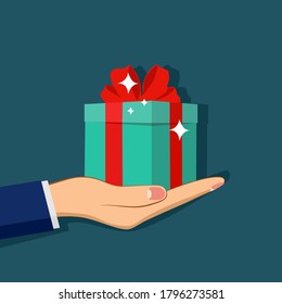 Give a gift box. Ideas for giving gifts. Special day gift. Flat style