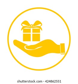 give a gift. Hand and gift
