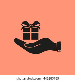 give a gift. Hand and gift