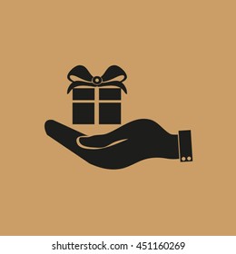give a gift. Hand and gift