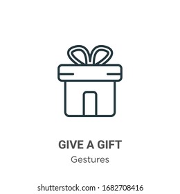 Give a gift outline vector icon. Thin line black give a gift icon, flat vector simple element illustration from editable gestures concept isolated stroke on white background