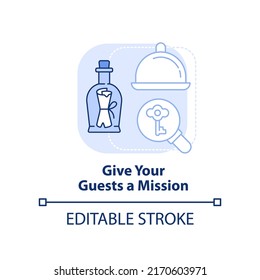 Give Guests Mission Light Blue Concept Icon. Unusual Dining Experience Abstract Idea Thin Line Illustration. Isolated Outline Drawing. Editable Stroke. Arial, Myriad Pro-Bold Fonts Used