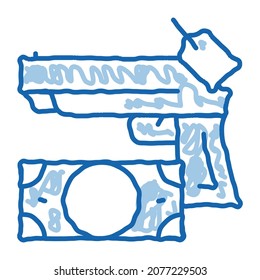 give gun to pawnshop for money sketch icon vector. Hand drawn blue doodle line art give gun to pawnshop for money sign. isolated symbol illustration