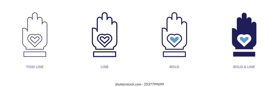 Give heart icon in 4 different styles. Thin Line, Line, Bold, and Bold Line. Duotone style. Editable stroke.