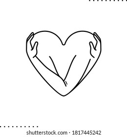 Give a hug heart shape vector icon in outline