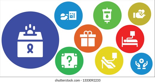 give icon set. 9 filled give icons.  Simple modern icons about  - Donation, Homeless, Blood transfusion, Surprise, Blood donation, Present, Give love